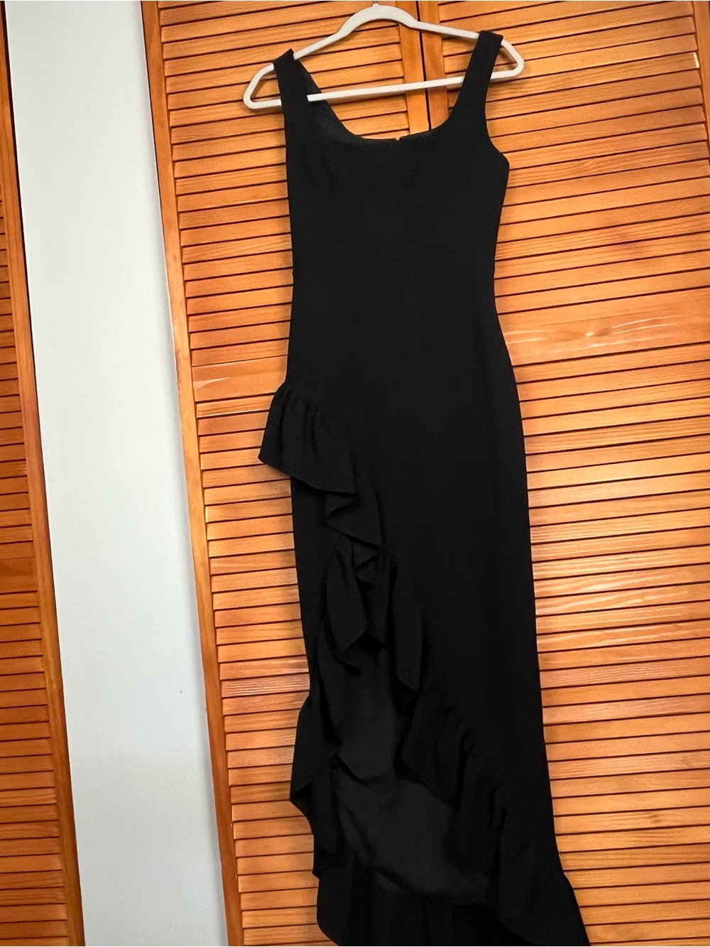 Dress the Population Black Sleeveless Maxi Dress with Ruffle Cascade
